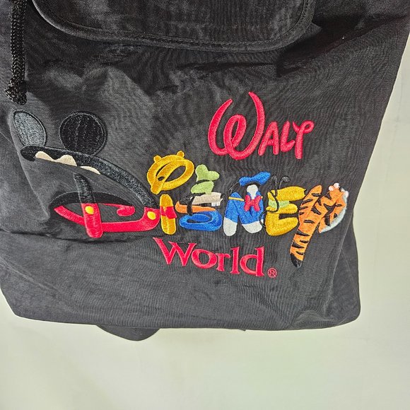 Walt Disney World Drawstring Backpack Black with Multicolor Embroidered Logo - Picture 2 of 7